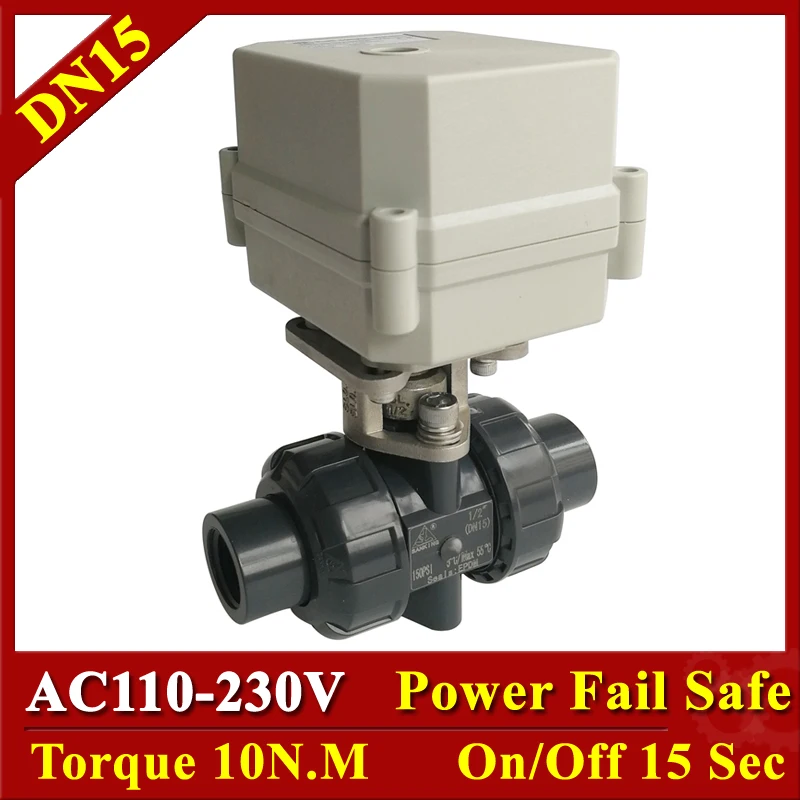 

Tsai Fan Metal Gear Normally Closed PVC Valve 1/2" 2 Way DN15 AC110-230V 2/5 Wires Normally Open Water Valve On/off 15 Sec