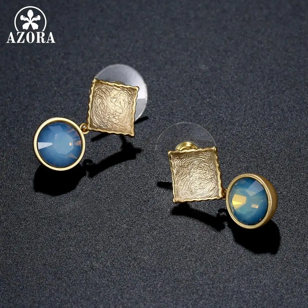 AZORA, новинка, изысканные круглые Висячие серьги для женщин, девушек, для свадебной вечеринки, Роскошные Синие Австрийские кристаллы, модное ювелирное изделие TE0379