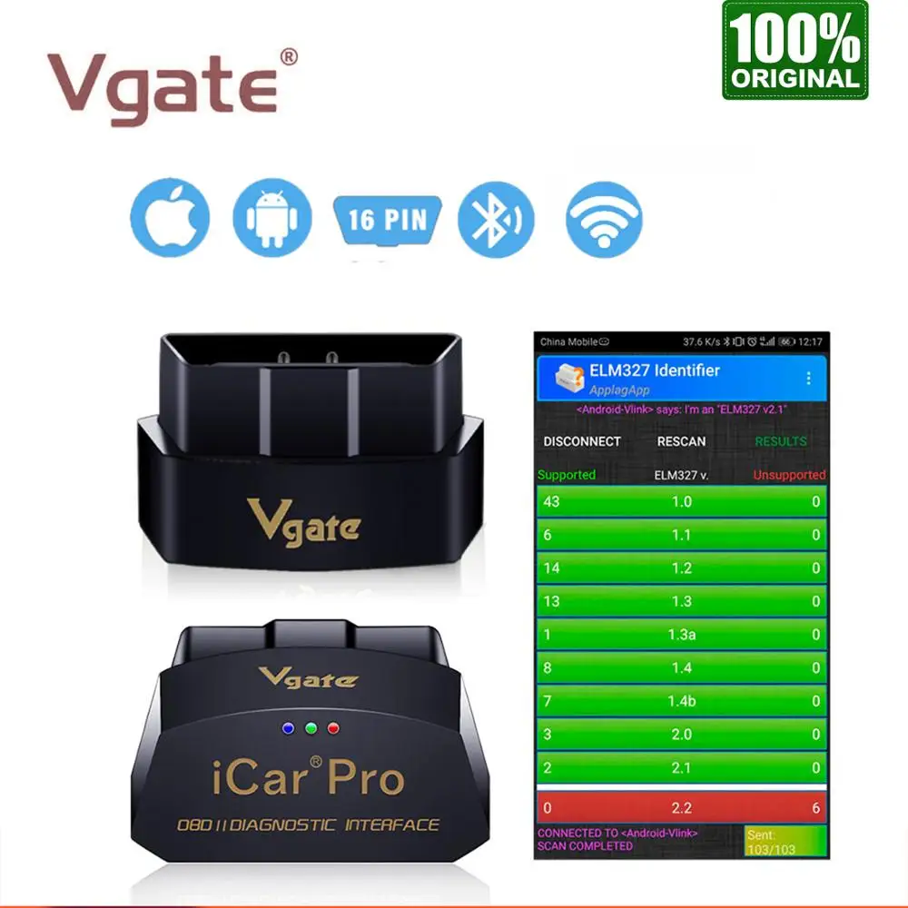 Автомобильный диагностический сканер Vgate iCar Pro Wi Fi Bluetooth для