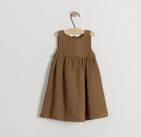 2019 Summer Big Girl Dress Bowknot Linen Sleeveless Teens Dresses Kids Outfits Brown Princess Party Frocks Children Clothing | Детская
