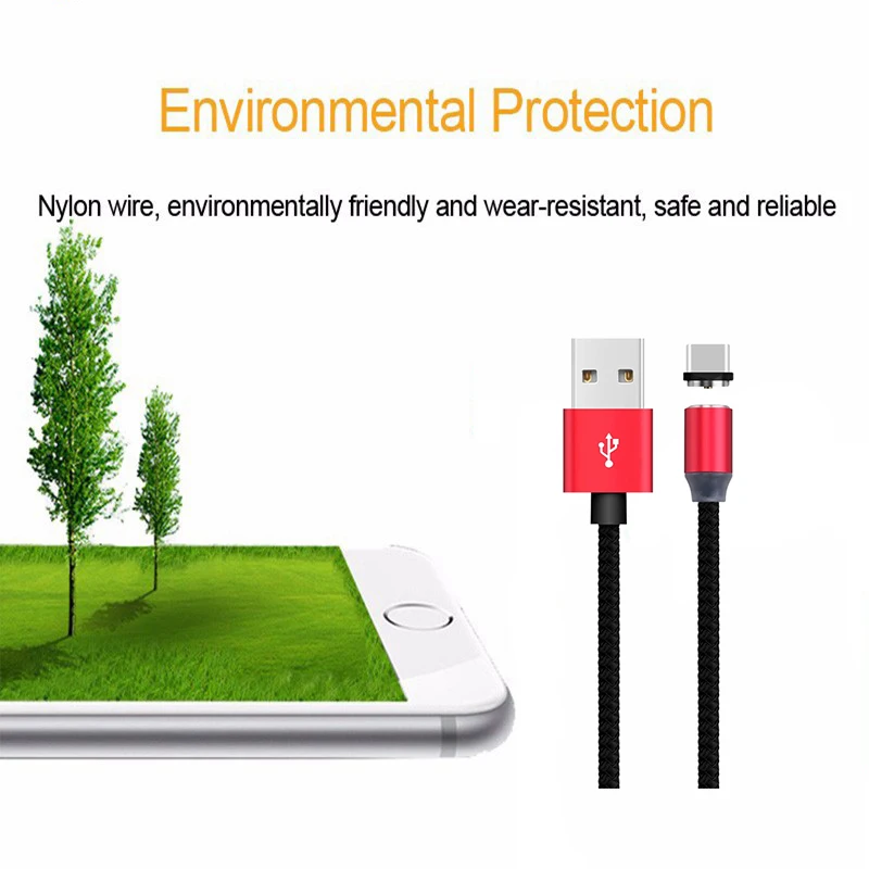 LED 360 градусов Круглый Магнитный адаптер USB Micro USB/Type C/IOS быстрое зарядное