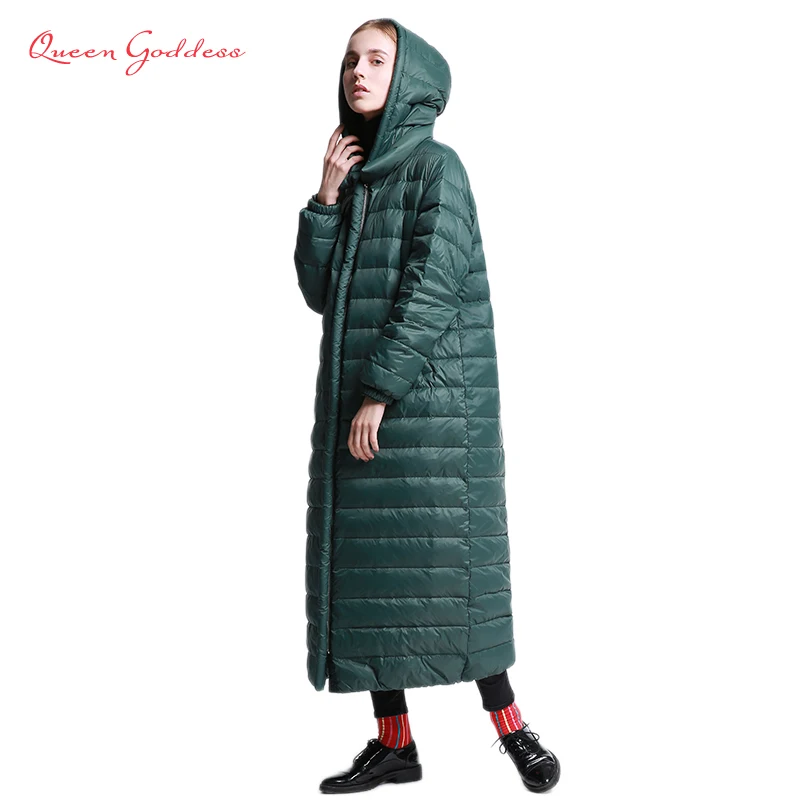 

2020 brand super long down women winter jacket female outwear parkas with hooded warm regular coat plus size loose simple style