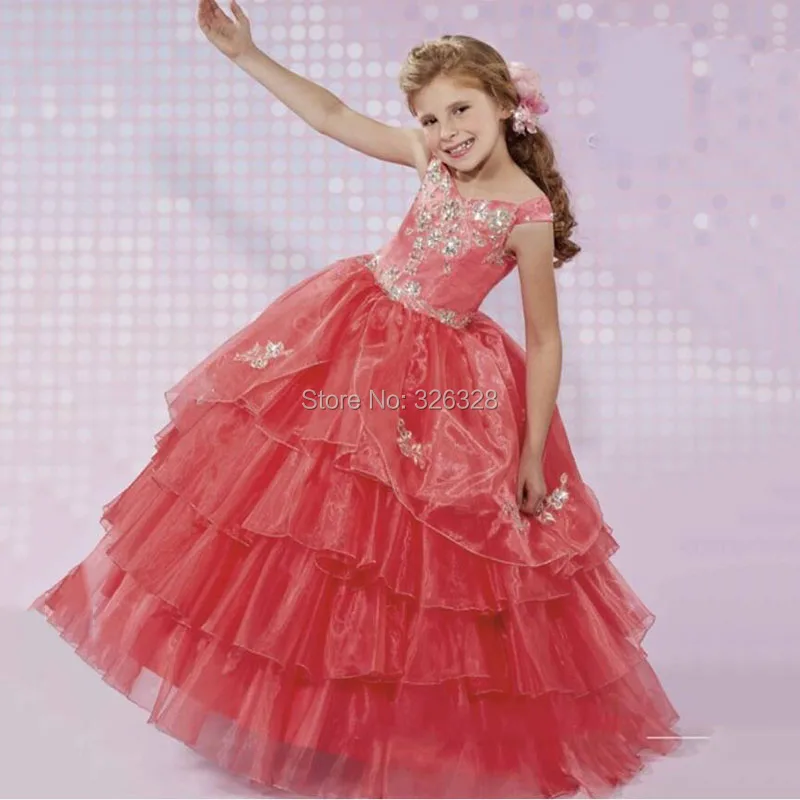Hot Sale 2016 Crystal Luxury girls pageant dresses Organza Flower Girl Dresses Tiered Ruffles holy communion | Свадьбы и торжества