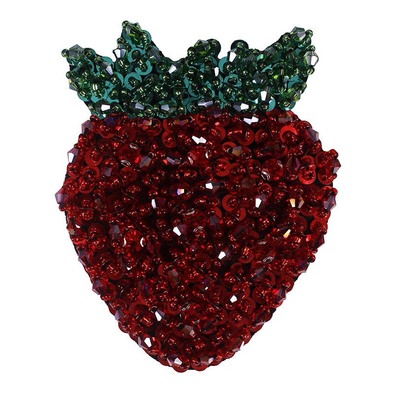 

10piece Beaded Sequin Red Green Strawberry Design Rhinestones Patches Applique Sew on Patches Clothes Bags Decorated DIY TH511