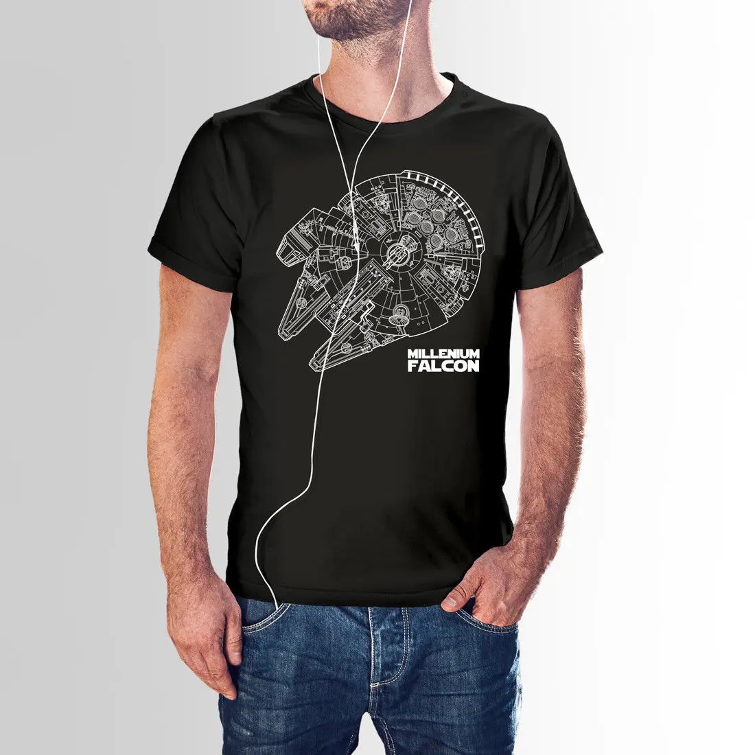 Millenium Falcon Inspired by Star War Футболка с принтом Топ 100% хлопок Юмористическая Мужская