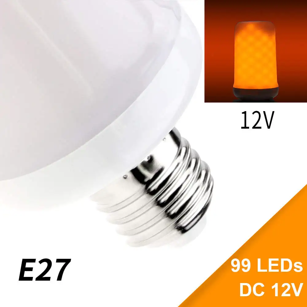 99led DC12V 2 Mode E27 пламени светодиодный светильник 12 V Светодиодный лампа в стиле огня 220 V E14 Светодиодная лампа с эффектом пламени 110 V E26 мерцание Горящее украшение праздника - Испускаемый цвет: 99led DC12V 2 Mode