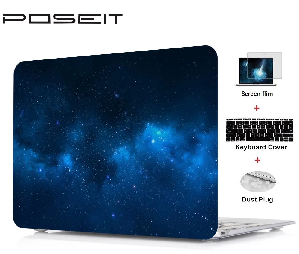 Для Apple Macbook Pro retina 12 13 15 жесткий чехол Корпус ноутбука+ крышка клавиатуры+ пленка для экрана+ пылезащитные заглушки Air 11 13