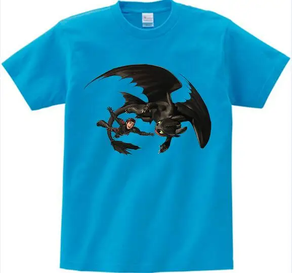 blue childreT-shirt Футболка с черным драконом топы с беззубиком, Детская футболка с изображением дракона, хлопковая ткань, подарок на день рождения для детей - Цвет: blue childreT-shirt