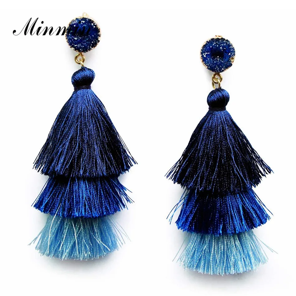 Gradient Blue Minmin Многослойные богемные серьги с бахромой для женщин, женские этнические серьги с бахромой, модные серьги с подвесками, ювелирные изделия MEH1204 - Окраска металла: Gradient Blue
