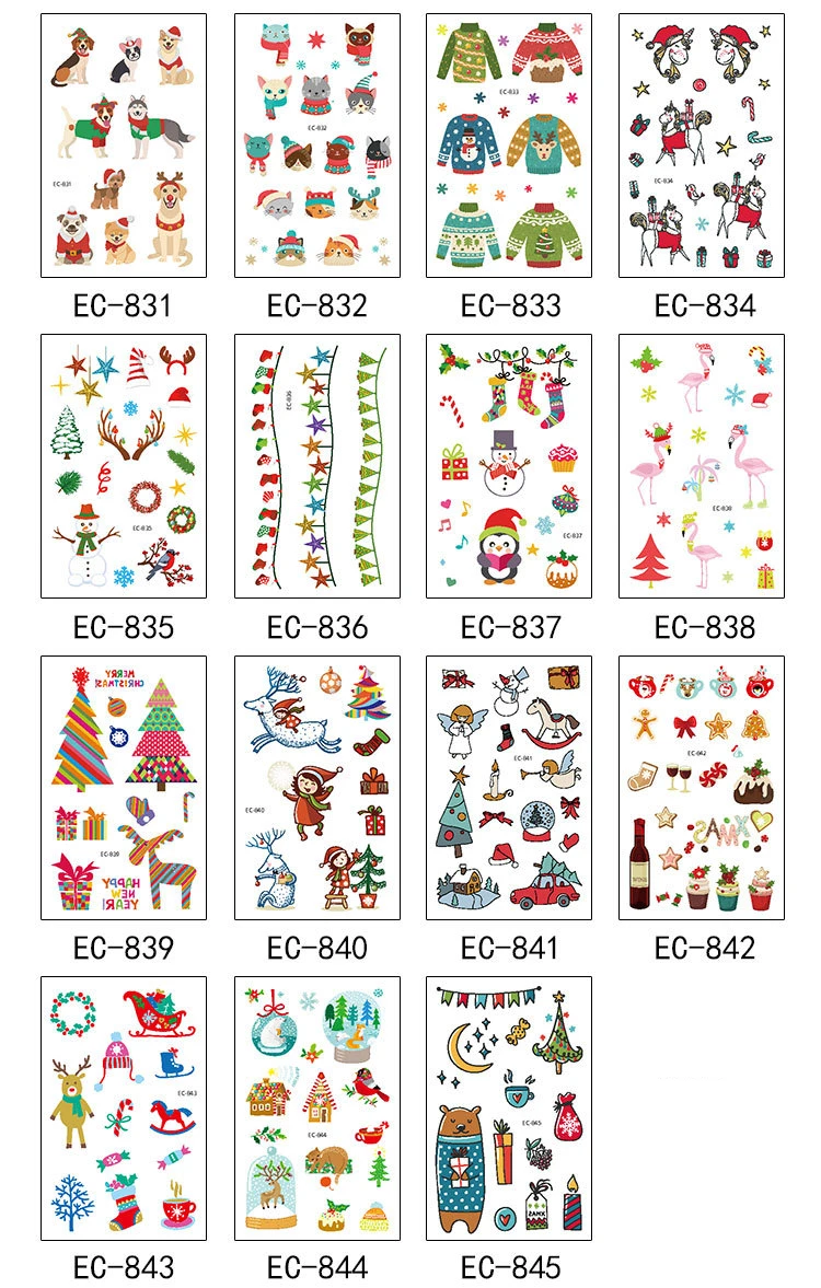 15pcs (EC831-EC845) 15 шт. Рождественский подарок временная татуировка наклейка для тела Искусство мультфильм переводная вода Временная флеш-Татуировка тату для детей Детские татуировки - Цвет: 15pcs (EC831-EC845)