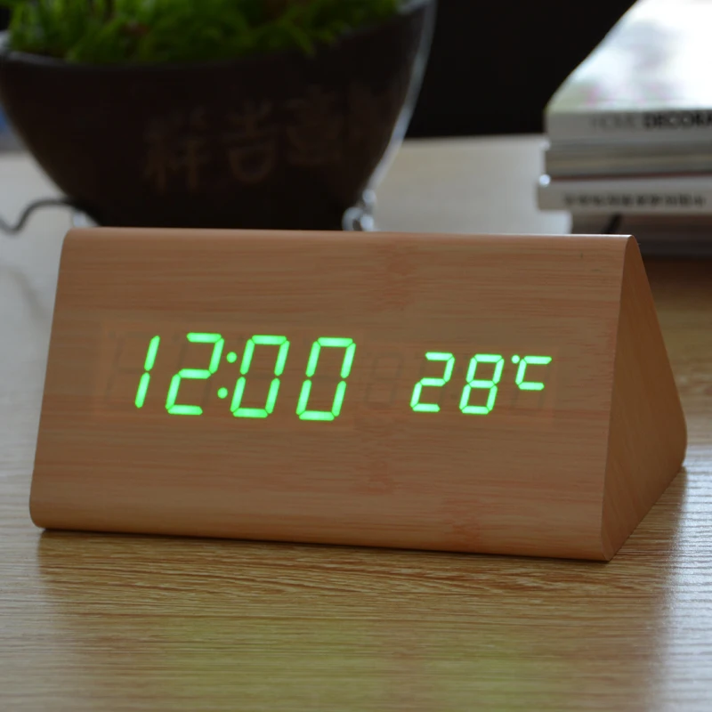 Bamboo Green Креативные деревянные цифровые часы электронный светодиодный дисплей времени температура и влажность обнаружения часы для будильник для спальни - Цвет: Bamboo Green