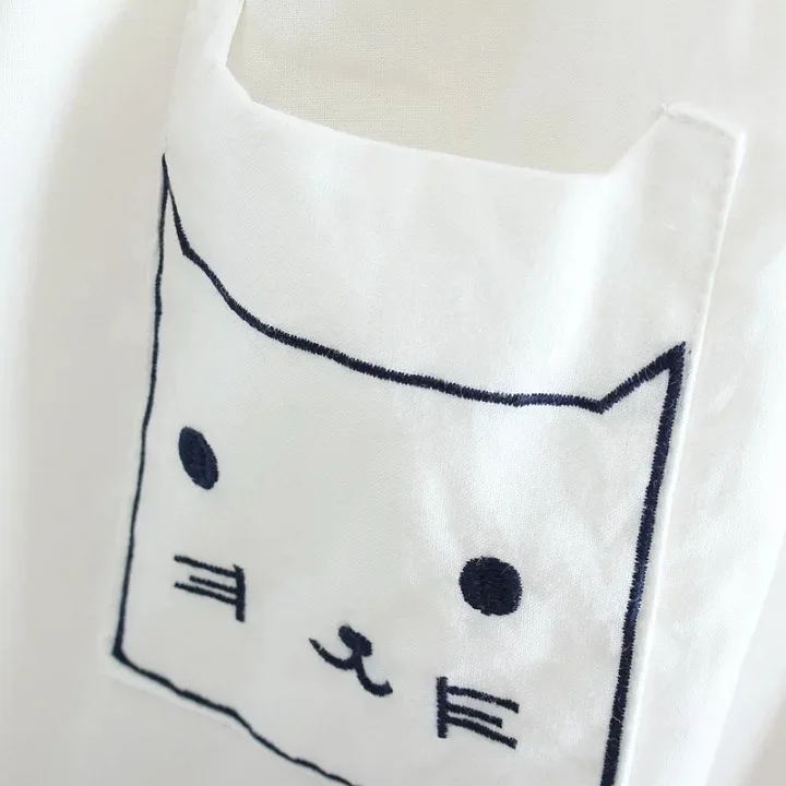 Japanese Girls Lovely Cat Embroidery Design Dresses Casual Youth Women Sailor Collar With Tie Cotton Dress Drop Shipping | Женская