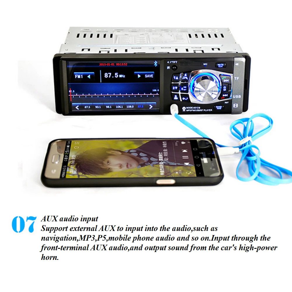 AMPrime 1 Din 4," Авторадио Стерео FM Bluetooth USB AUX FM радио MP3 аудио плеер Поддержка камеры дистанционное управление 4012B