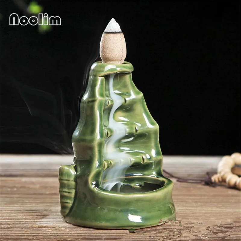 Style 3 Green Зеленый и черный маленький Лотос керамическая курильница для благовоний горелка водопад Курильница держатель для распространения благовоний домашний декор - Цвет: Style 3 Green