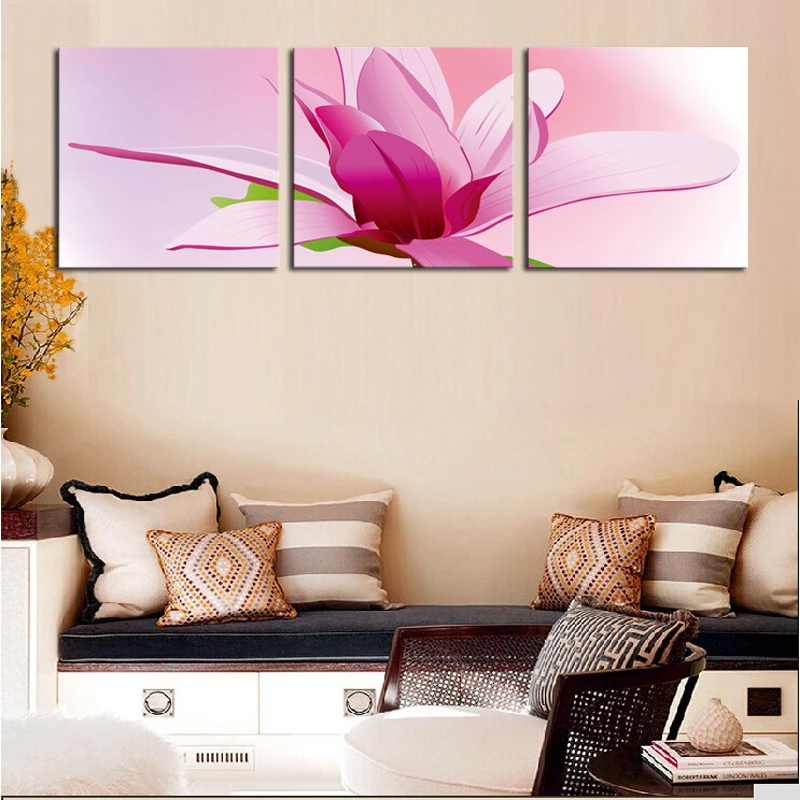 3 Панели без рамки холст масляная стена искусство HD красные цветы Рисование дома