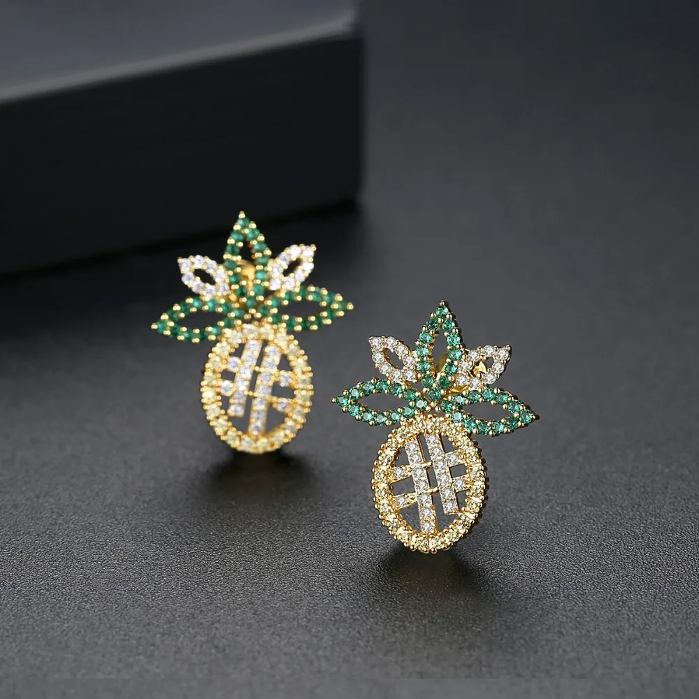 LUOTEEMI изысканный дизайн ананас в форме сердца серьги гвоздики для женщин вечерние