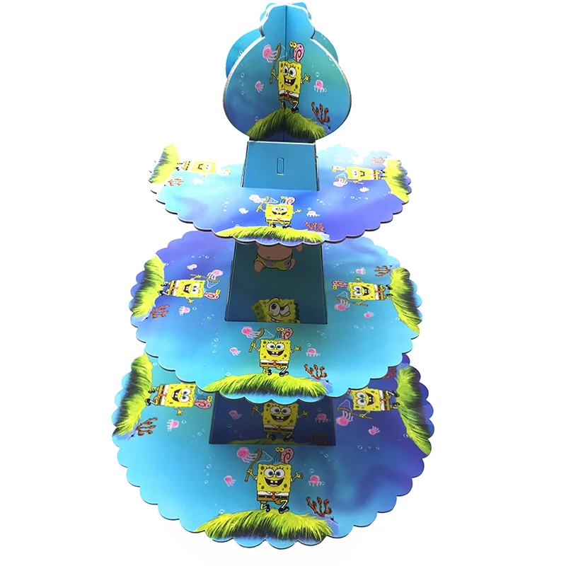 Cake stand x 1 Штаны; принт: "Губка Боб Квадратные Украшения для тематических вечеринок одноразовая посуда Бумага чашка тарелка Беби Шауэр детский День рождения поставки AH28 - Цвет: Cake stand x 1