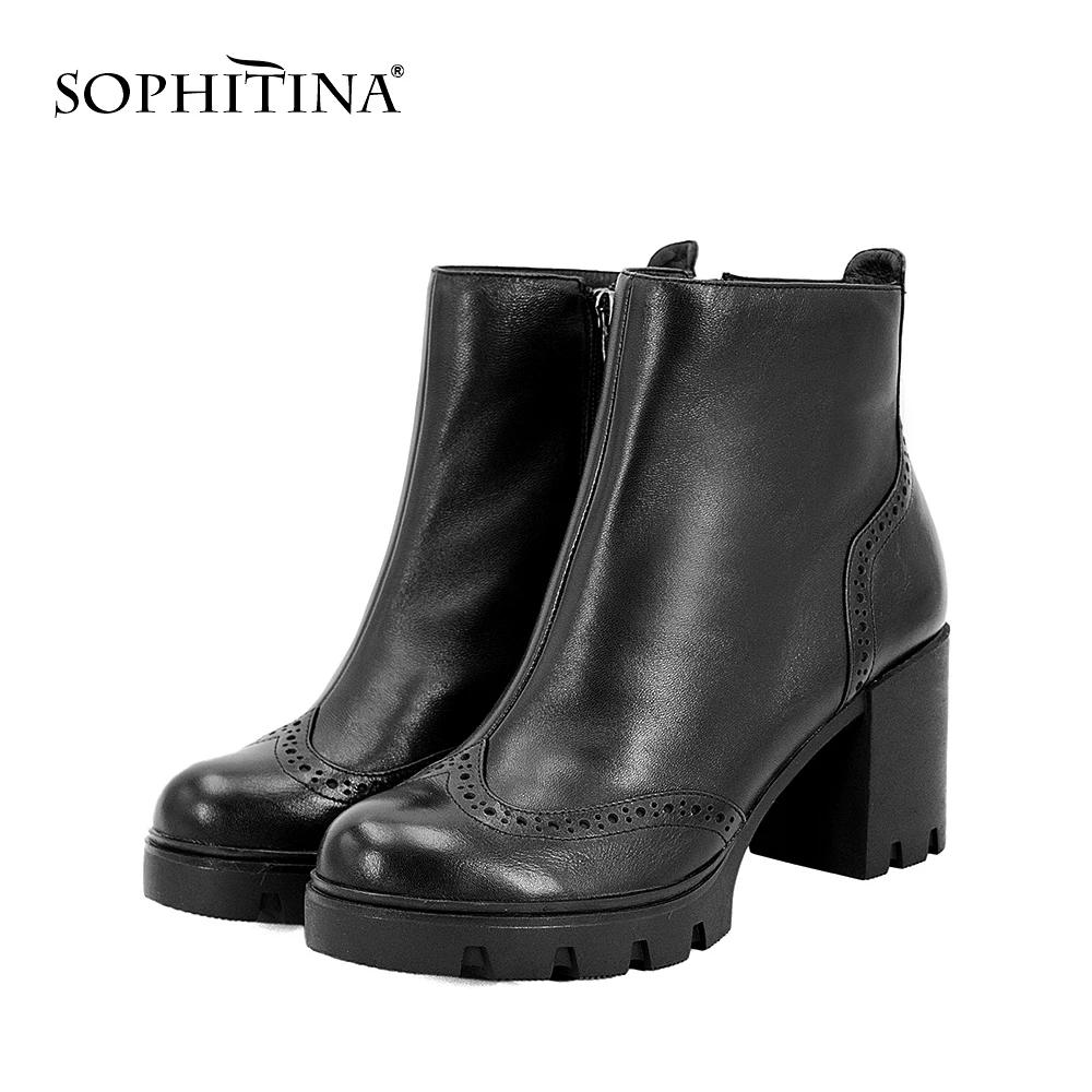 SOPHITINA/Ботинки женские на осень из натуральной кожи черного цвета. Подкладка