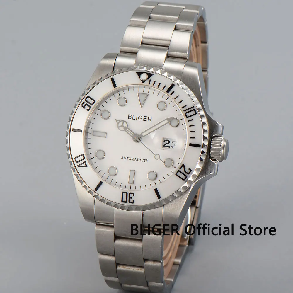 

Sapphire Crystal BLIGER 43MM White Dial Ceramic Bezel Luminous Marks Date Magnifier Japan Miyota Automatic Movement Men's Watch