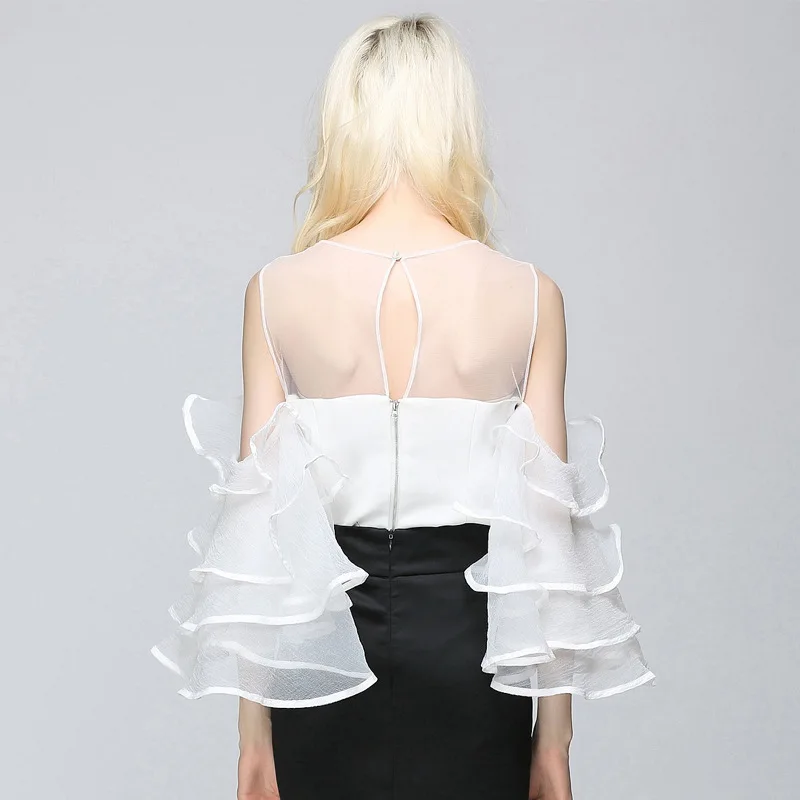 Lemon Gina Women Fashion Ruffles Blouse Cut Out Sleeve Ladies Elegant Tops Clothing Shirts Female Clothes Shirt LG3752 |