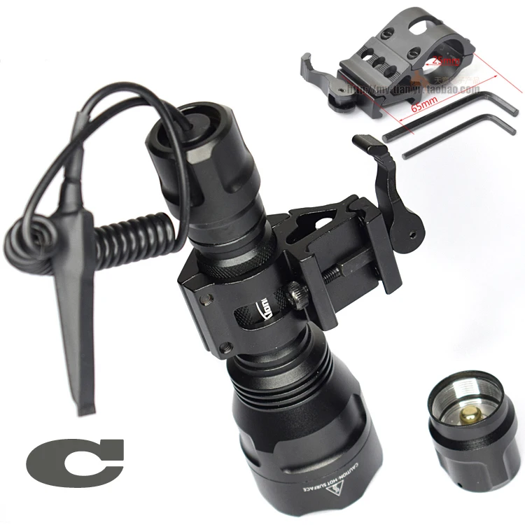 CREE XM-L2 светодиодный 5 режимов Светодиодный светильник C8 тактический пистолет вспышка светильник фонарь 2200LM высокий светильник+ крепление для прицела+ пульт дистанционного управления
