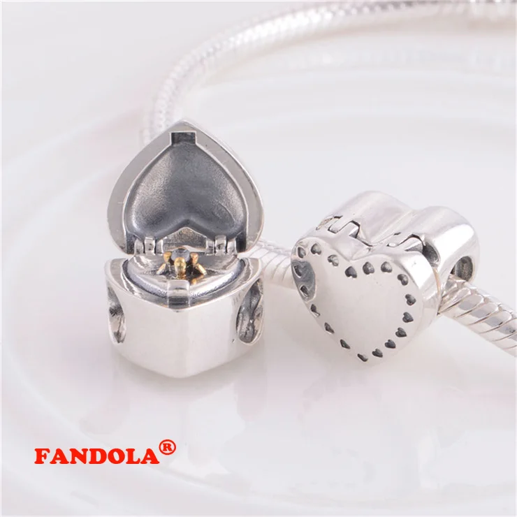 Подходит для Pandora шармы браслеты бусины в форме сердца с 14 K Позолоченные стерлингового серебра 925 ювелирные изделия