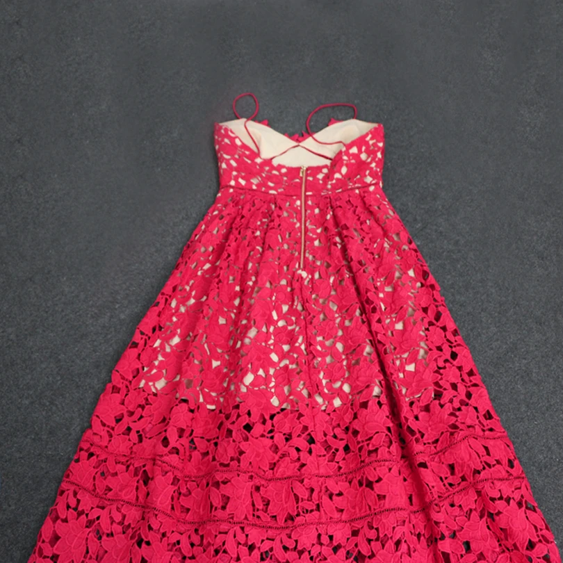 Женское кружевное платье ручной работы белое и красное Элегантное летнее с