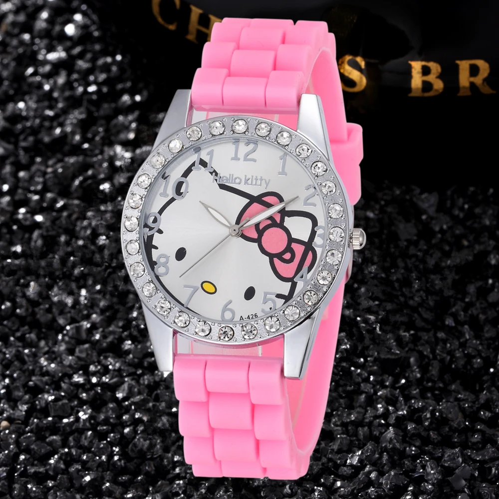 Силиконовые Милые Мультяшные часы модные кварцевые ЖЕНСКИЕ НАРЯДНЫЕ стразы