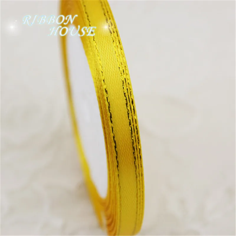 Золотой край 1/4 ''(6 мм) 25 ярдов/рулон симпатичный сатиновый лента для рукоделия и шитья Рождественская Свадебная вечеринка подарочная упаковка ручной работы