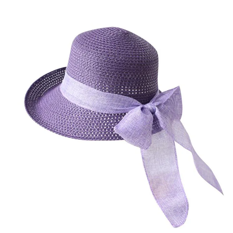 

High Quality Handmade Straw Hat Panama Hats For Women Fashion Bow-tie Decorat Sun Hat Foldable Wide Brim Sun Hat Women Girl