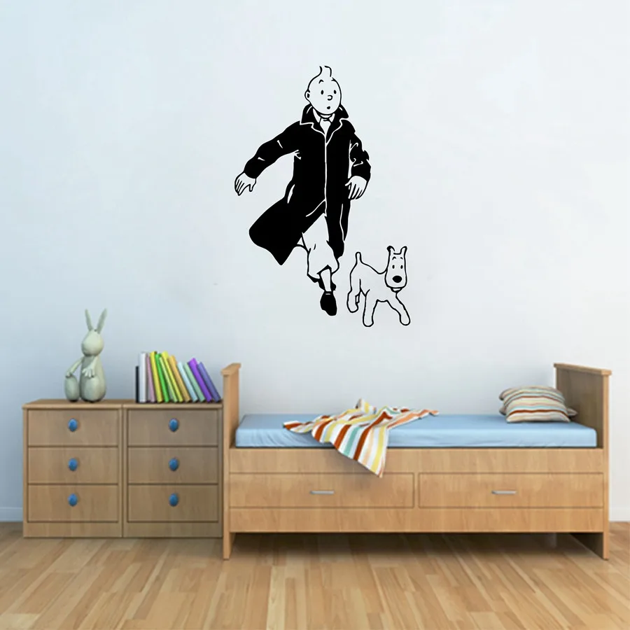 Tintin с собакой мультяшный винил стикер на стену детская комната настенные художественные настенные наклейки Tintin виниловый постер Настенный декор