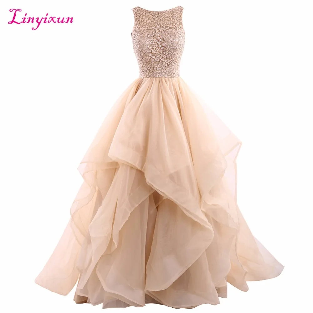 2017 бальное платье Linyixun кружевное для выпускного бала с глубоким вырезом без