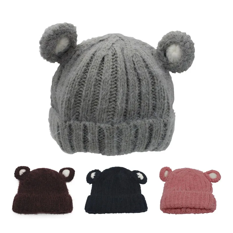 Cartoon Kids Winter Hats with Ears Solid Color Knit Baby Cap Boys Girls Beanie for 2-5 years Multicolor 1 PC | Детская одежда и