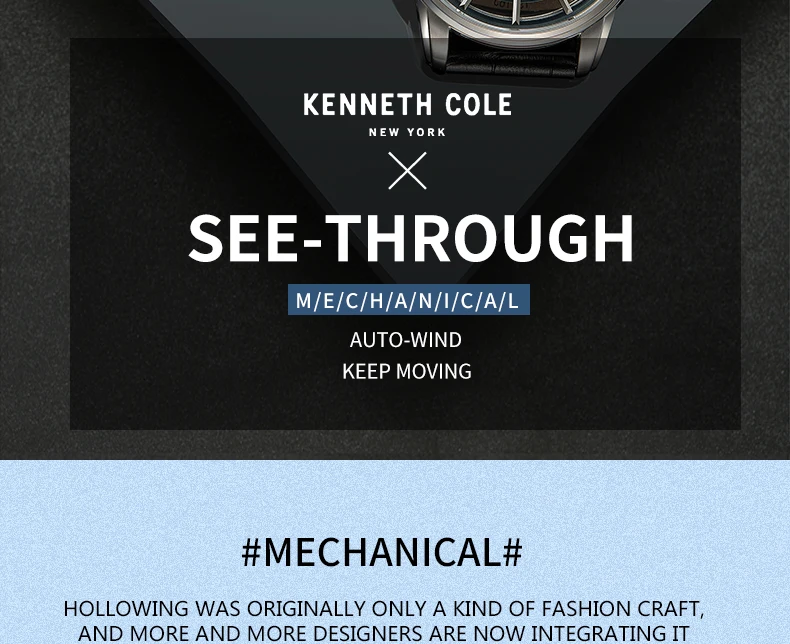 Kenneth Cole мужские часы, автоматические механические Серебристые черные кожаные часы с ремешком и пряжкой, роскошные брендовые водонепроницаемые часы KC15116001
