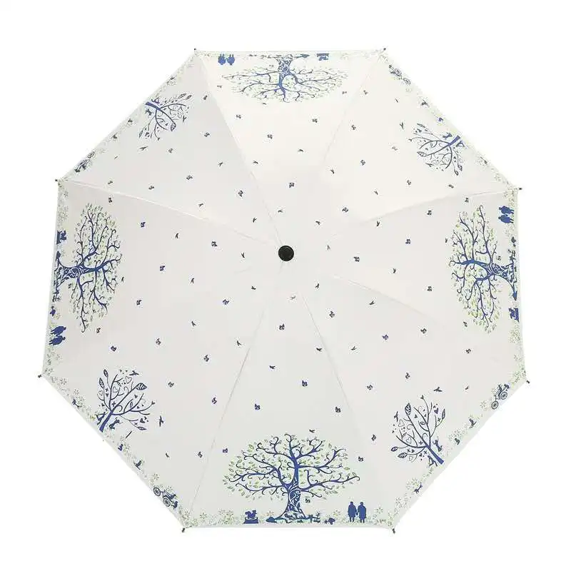 New Clear Umbrella Small Fresh Student Folding Lovers Under The Tree Blue Vinyl Sunscreen Fashion Mini Cute | Дом и сад