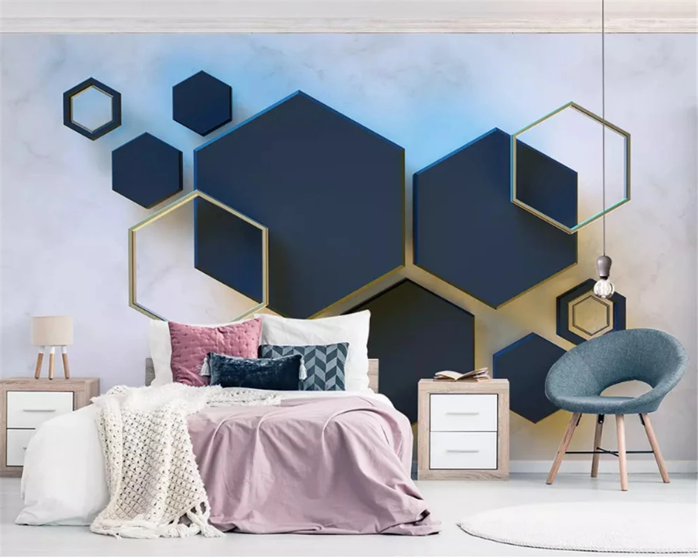 Обои на заказ одноцветная Геометрическая Шестигранная форма Классическая