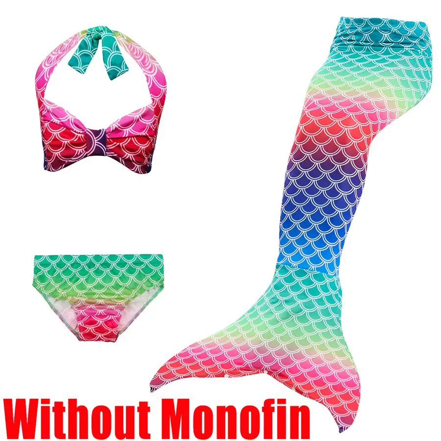 Without Monofin 2 Купальные костюмы с хвостом Русалочки для девочек, детский купальный костюм-бикини для костюмированной вечеринки - Цвет: Without Monofin 2