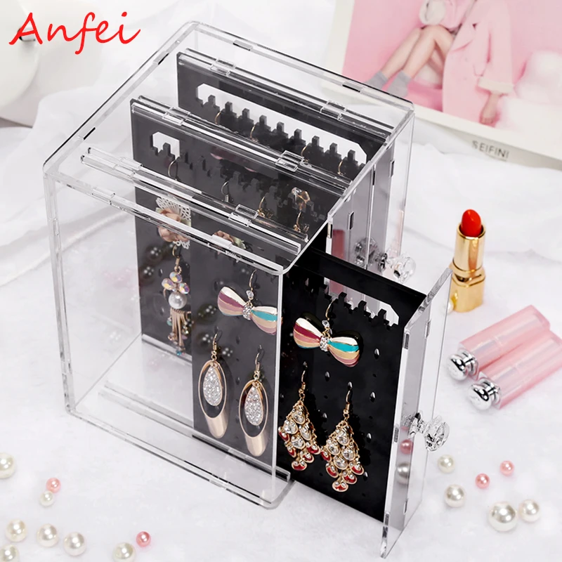 Витрина для сережек акриловая коробка органайзер прозрачный держатель колец