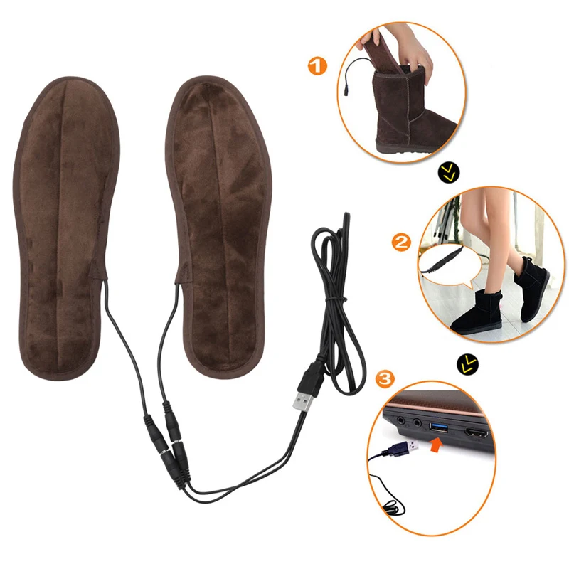 

Electric Keep Warm Insoles USB Data Line Plush Heating Inserts New Carbon Fiber Heaters Shoes Insole Foot Fur Insoles Reheated