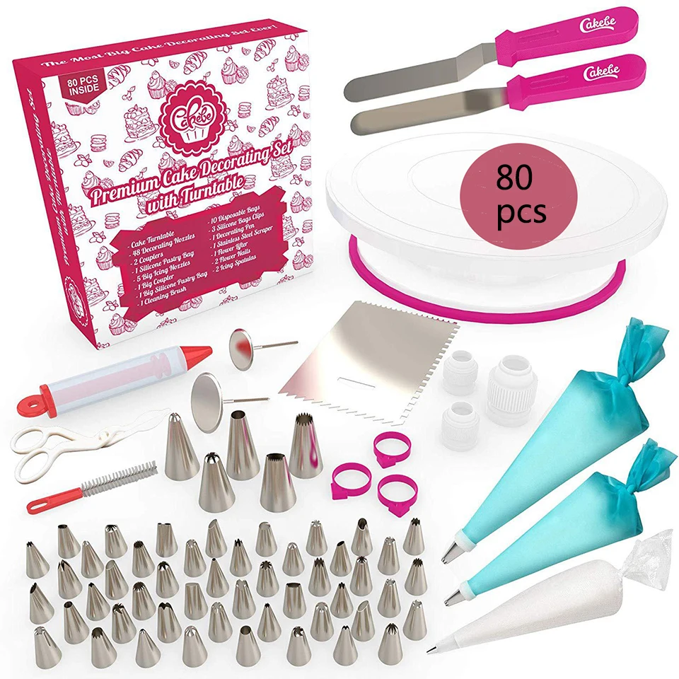 80 Pcs 1 Set Transhome Набор насадок для украшения торта 82 шт./компл. Кондитерские насадки для крема "кондитерского мешка поворотный стол для торта стенд для выпечки инструменты для тортов - Цвет: 80 Pcs 1 Set