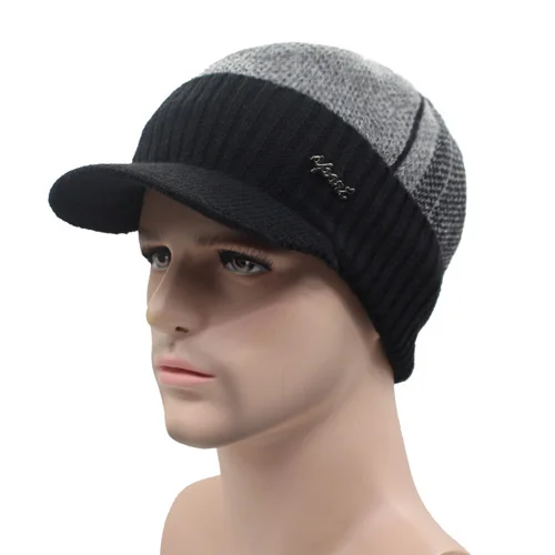 black middle gray AETRUE зимние шапки Скалли зимняя шапка бини для мужчин женский шерстяной шарф головные уборы, Балаклава маска вязаная шапка вязаная - Цвет: black middle gray