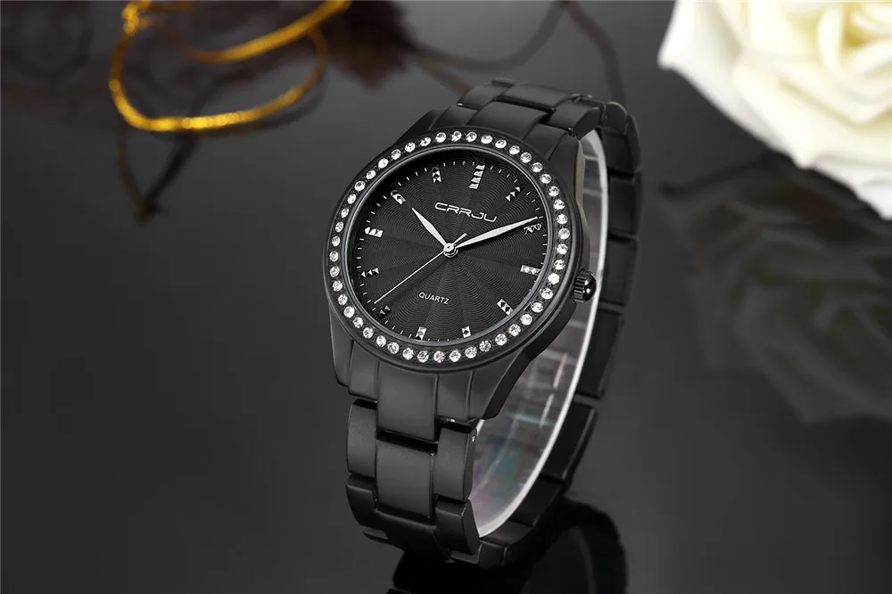 Часы CRRJU Женские Аналоговые брендовые модные из нержавеющей стали подарок для