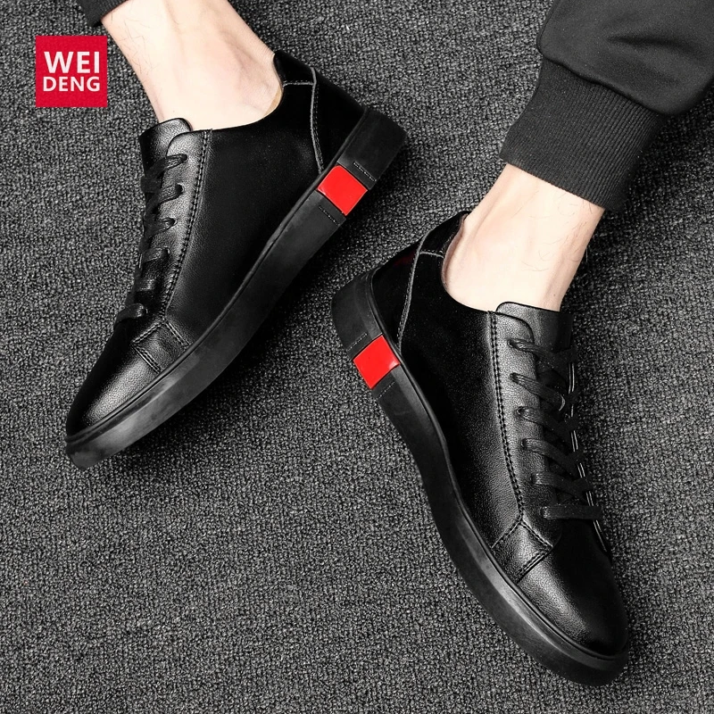 WeiDeng Men Genuine Leather Women Shoes Leisure Lace Up Office Work Flat Fashion Comfortable High Quality Plus Size 36-46 |