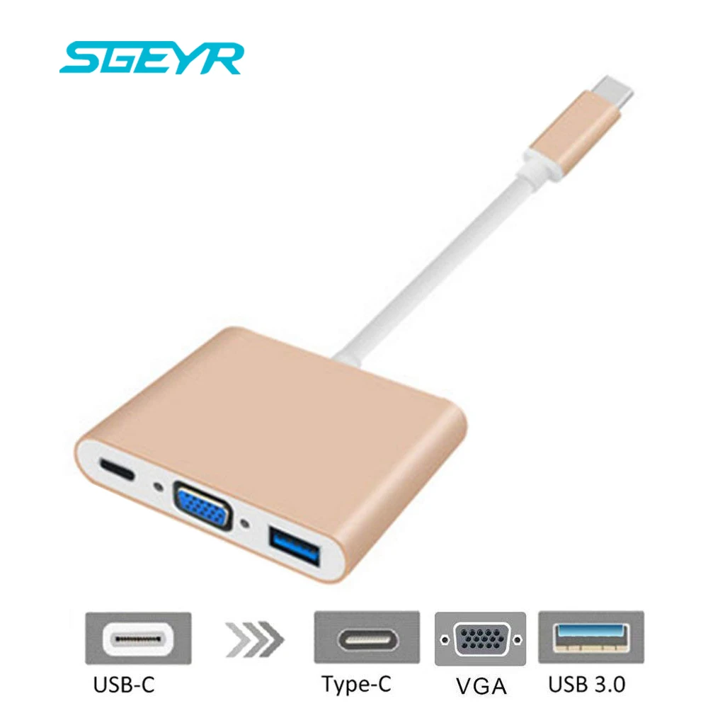 

Адаптер SGEYR USB C 3,1, Переходник USB C Type-USB 3,0/VGA/TypeC, Женский адаптер для зарядного устройства для Apple Macbook и Google Chromebook