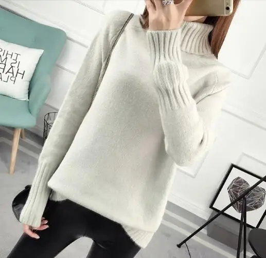 light grey Fdfklak, женский зимний свитер с высоким воротом, Женский вязаный свитер с длинным рукавом, женские свитера и пуловеры, женский джемпер, трико, топы - Цвет: light grey