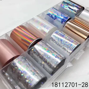 18112701-28 10 дизайнов/набор, 2,5*100 см, сделай сам, голографическая переводная фольга, наклейки для дизайна ногтей, звездная бумага, AB, металлический цвет, УФ-гель, обертывания, клейкие наклейки - Цвет: 18112701-28