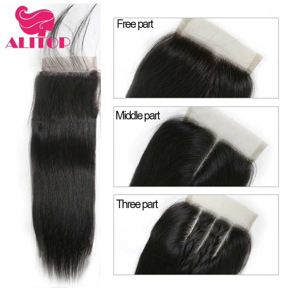

ALITOP 4x4 Lace Closure 100% Human Hair Straight Natural Color Lace Frontal Closures Brazilian Non- Remy Hair Weaving Free Part