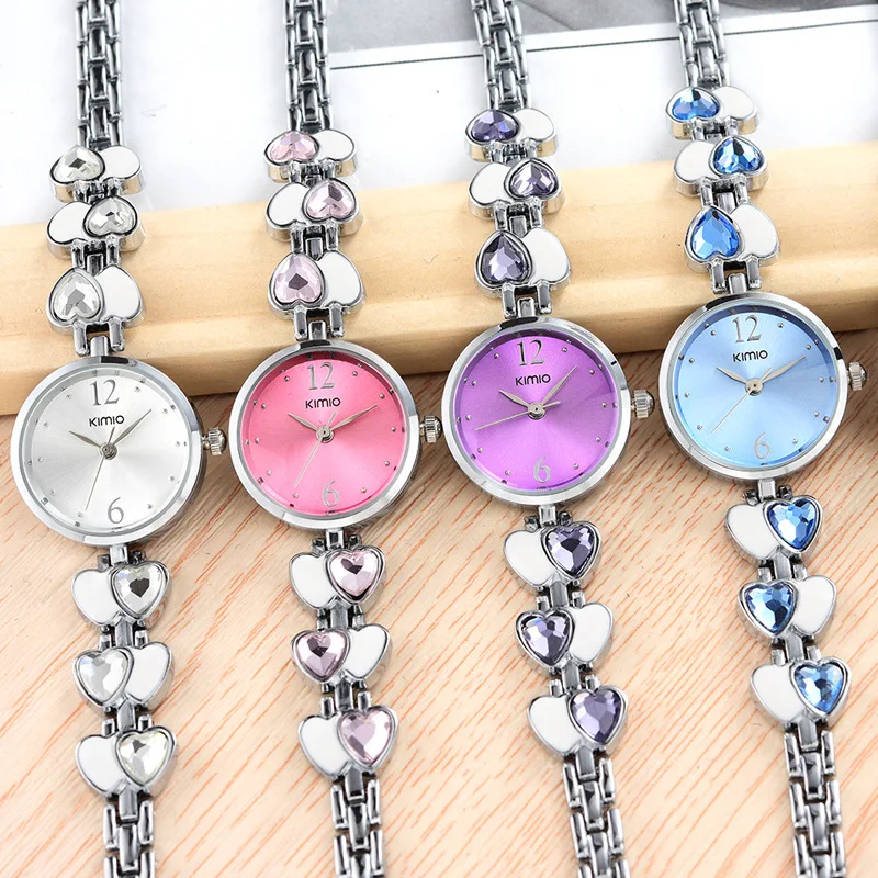 Kimio бренд relojes con diamantes любовь сердце драгоценный камень тонкий ремешок наручные