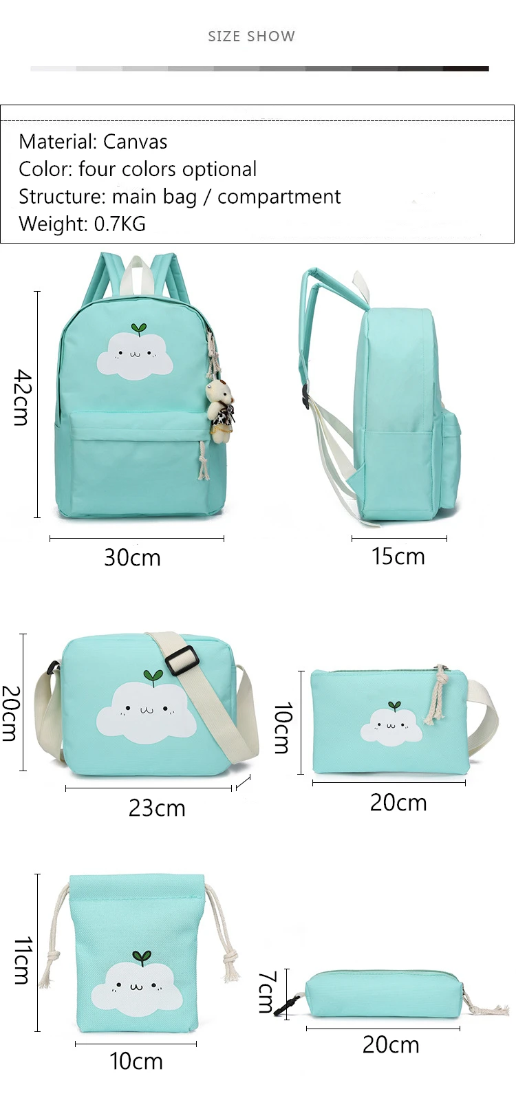 Women canvas backpacks 5pcs/Set school backpack for teenagers fashion female backpack Rucksack school bags women