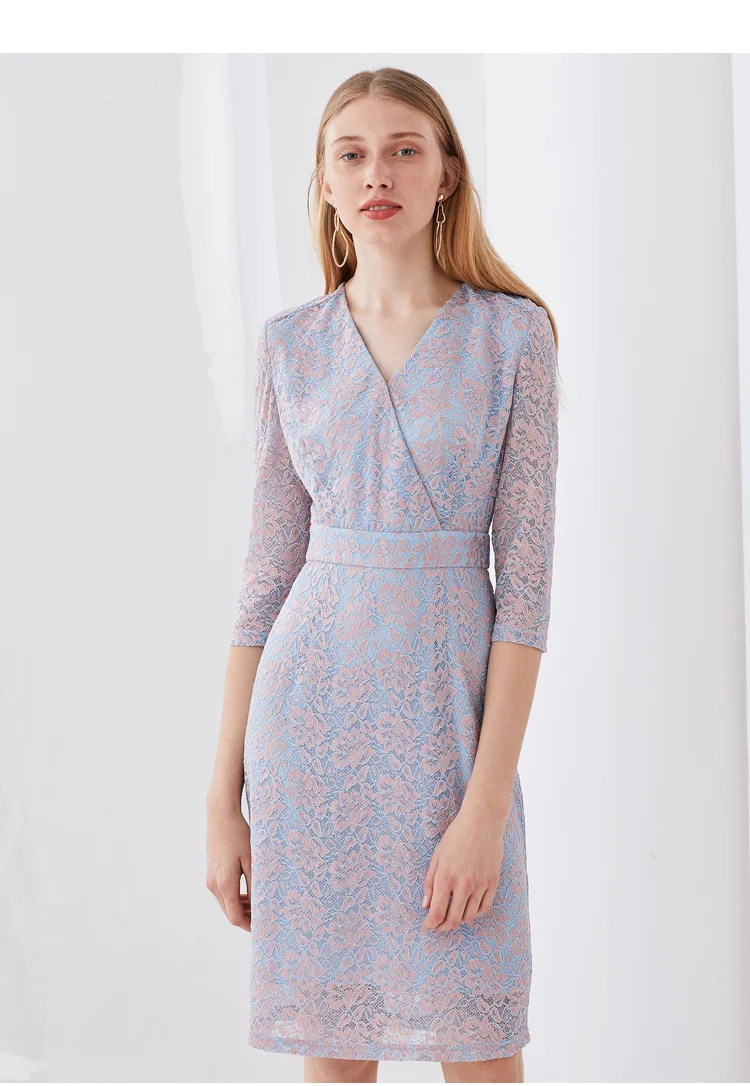 Lady's V-neck seven-sleeve lace Dress sewing patterns patrones de costura ropa mujer DIY WW-W1023